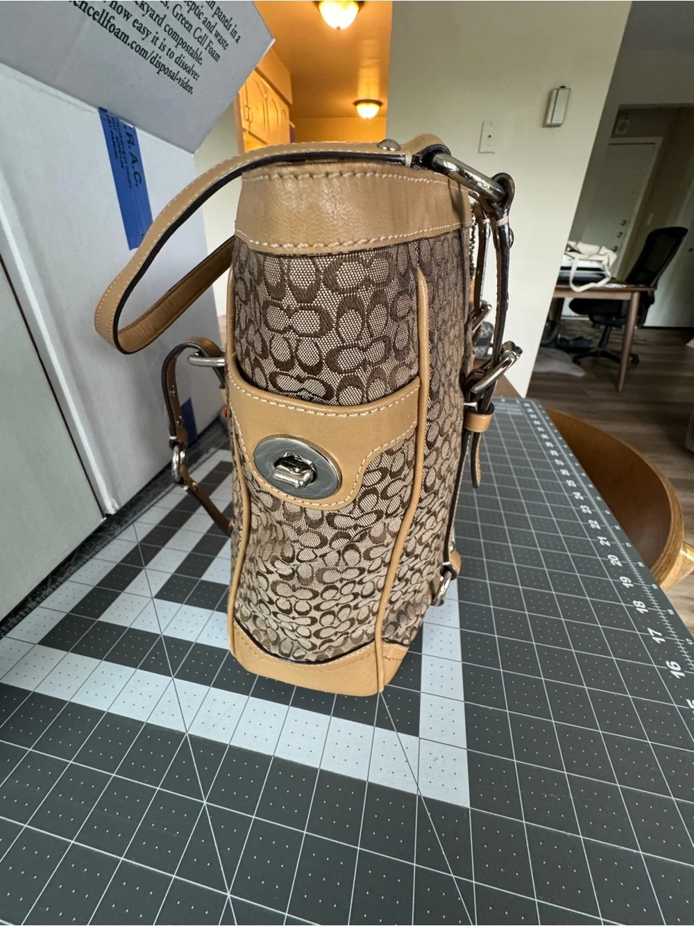 Coach Brown Signature Canvas Tote with Tan Leather Trim - Picture 5 of 16